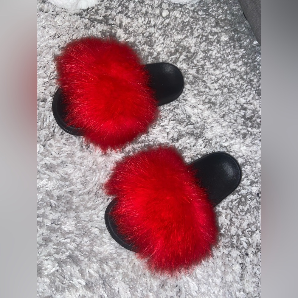 Red poofy slides